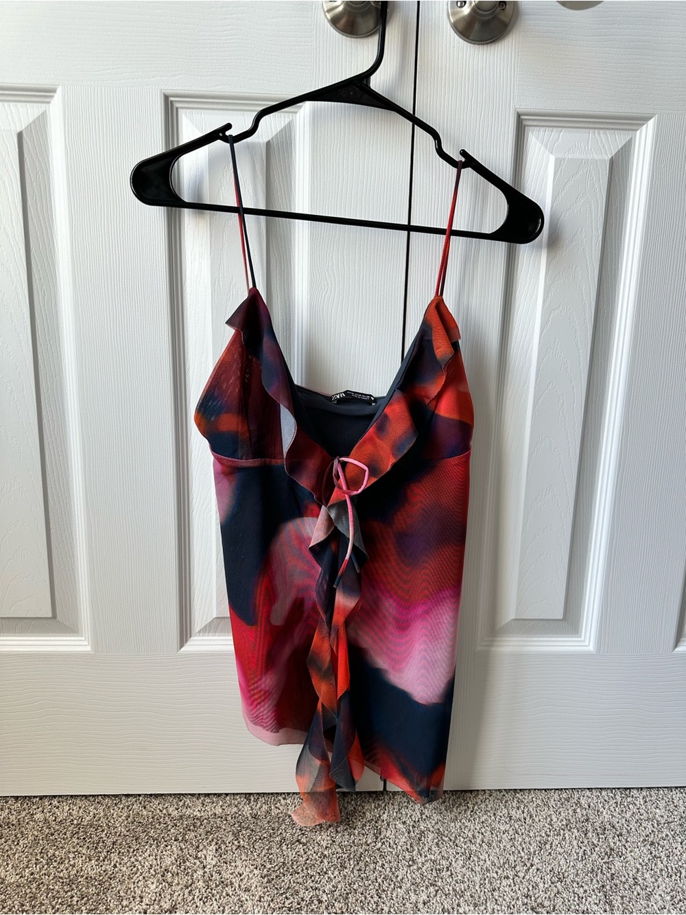Zara Red & Black Ruffle Front Slip Cami